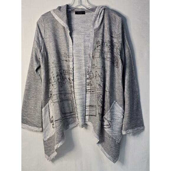 Inoah Punk BEACH Terry Open Hoodie Small Gray Graphic Kitchen Pockets EUC - Picture 2 of 7